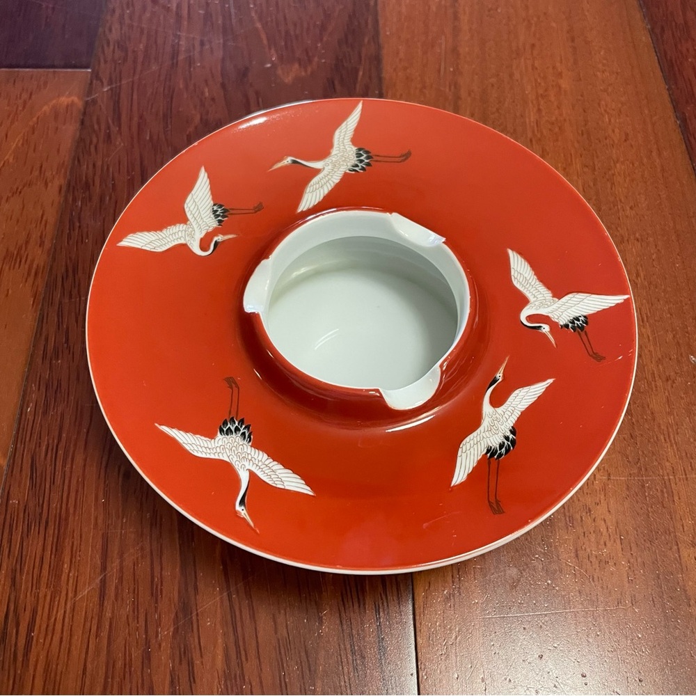 Vintage Noritake Japan Porcelain Vase Ashtray‎ Flying Cranes Artsy Asian Ikebana